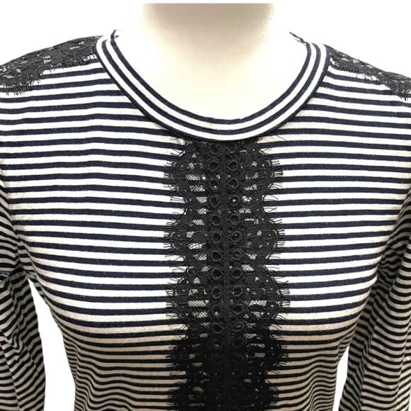 J.Crew White Black Striped Lace DetailLong Sleeve XXS - Picture 3 of 7